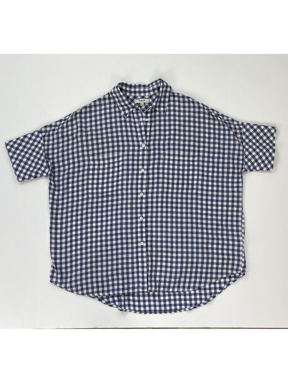 Madewell Button-Up Shirt Women’s Blue White Gingham Check Pattern Size SM